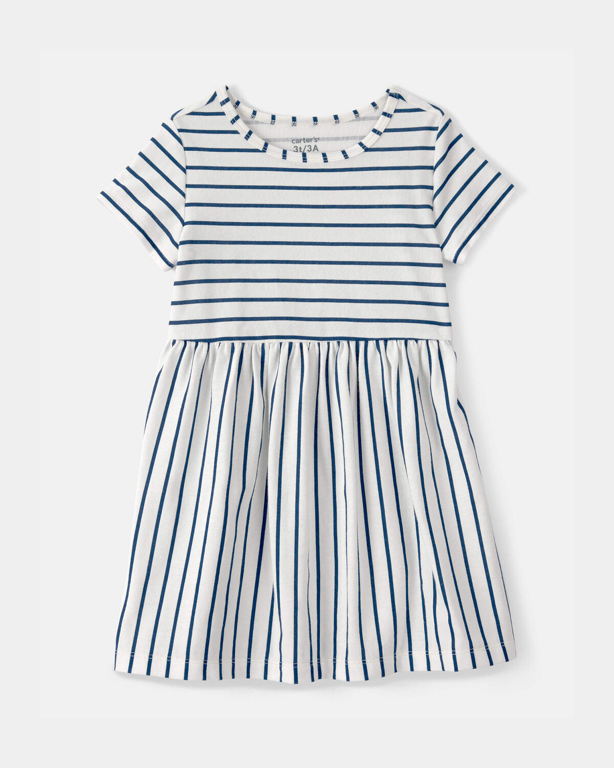 Toddler Girl Striped Short-Sleeve Dress - Blue/Ivory | Carter's | Carter's Inc