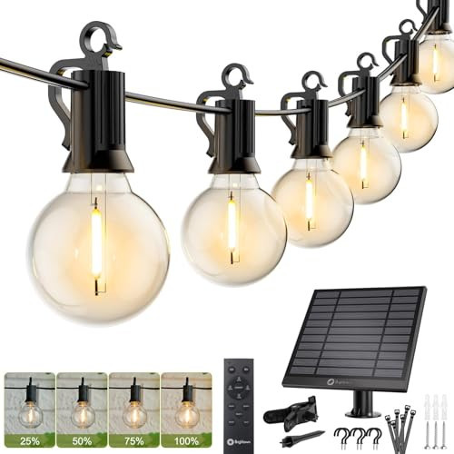 Brightown 58FT Solar String Lights Outdoor with Remote Cable Ties and Hooks, Commercial Grade Patio Lights with 26 LED Shatterproof Bulbs, 3 Light Modes Hanging Light for Backyard Party Decor | Amazon (US)