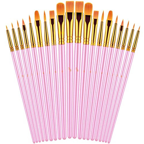 Paint Brushes Set, 20 Pcs Paint Brushes for Acrylic Painting, Oil Watercolor Acrylic Paint Brush, Artist Paintbrushes for Body Face Rock Canvas, Kids Adult Drawing Arts Crafts Supplies, Pink | Amazon (US)