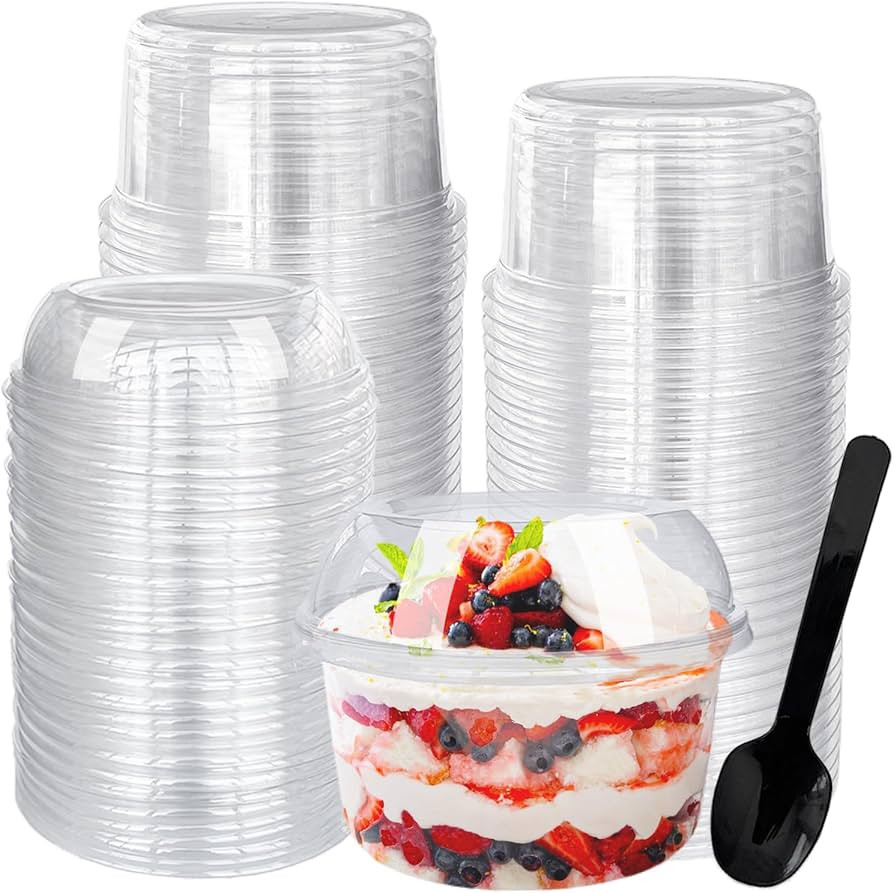 Alaeseje 50 Pack 12 oz Disposable Clear Plastic Cups,PET Dessert Cups with Lids and Spoons,Dispos... | Amazon (US)