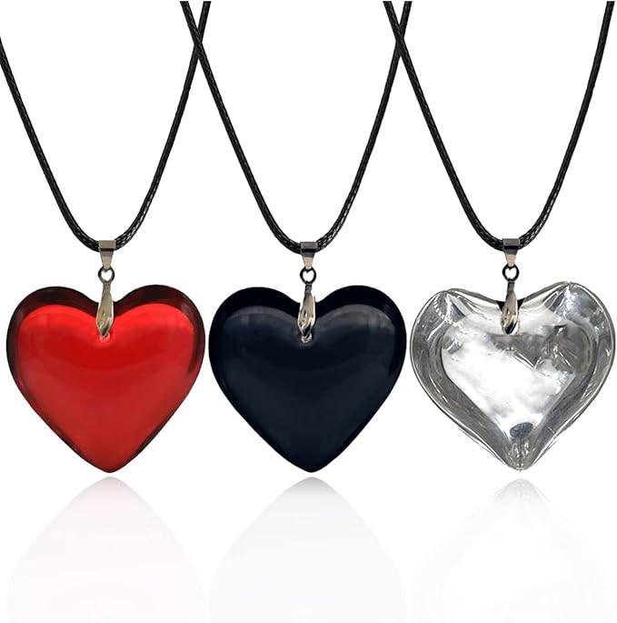 Big Heart Pendant Necklace Chunky Glass Puffy Love Heart Beaded Necklace Y2K Aesthetic Jewelry fo... | Amazon (US)