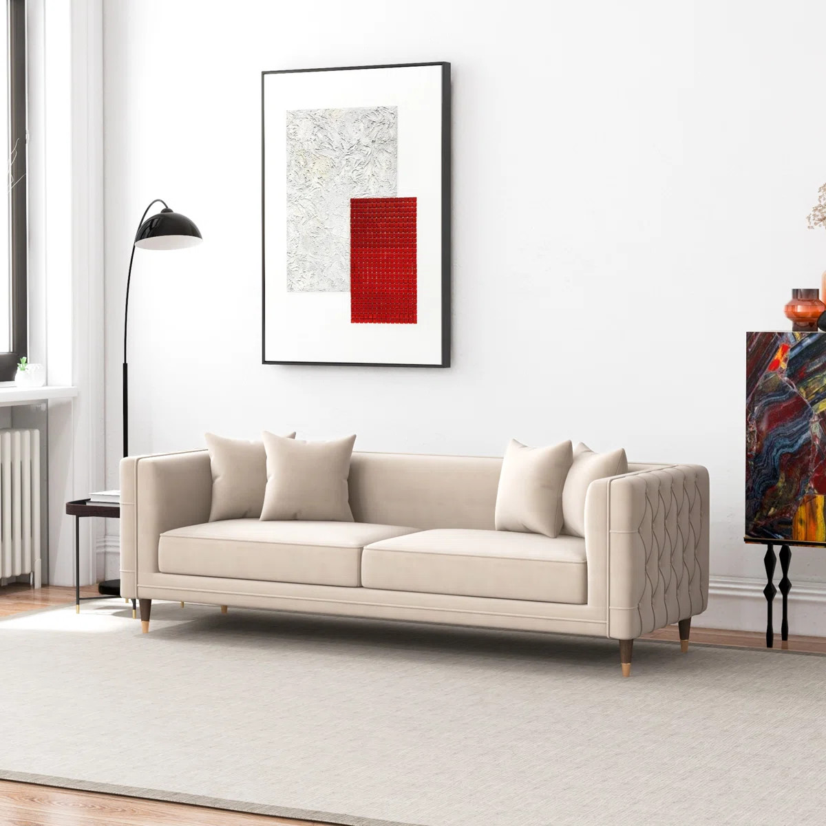 Acheson 90" Velvet Tuxedo Arm Tight Seat Sofa | Wayfair North America