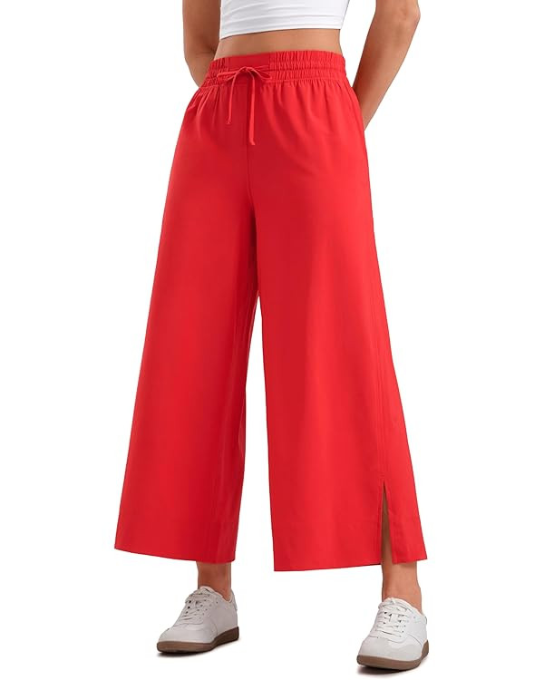 CRZ YOGA Lightweight Wide Leg Cropped Pants for Women 25" - Casual Travel Work Sweatpants Summer | Amazon (US)