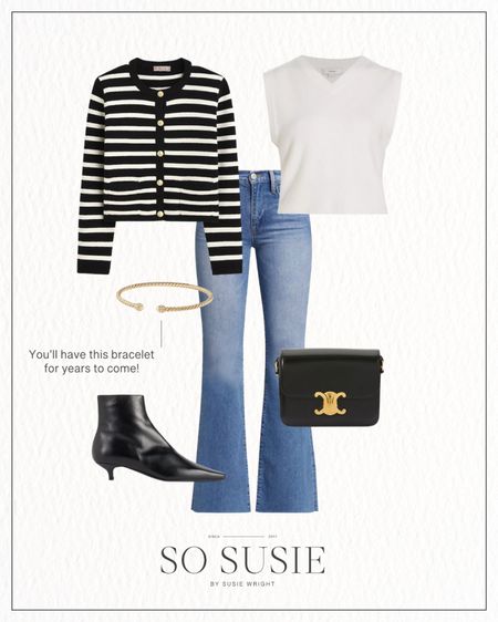 Fall outfit idea from my most recent capsule wardrobe! I love this striped lady jacket from J.Crew and these Frame jeans are the perfect wash for fall. This Toteme boot is so cool and a gold David Yurman bracelet never goes out of style!

#LTKover40 #LTKshoecrush #LTKstyletip