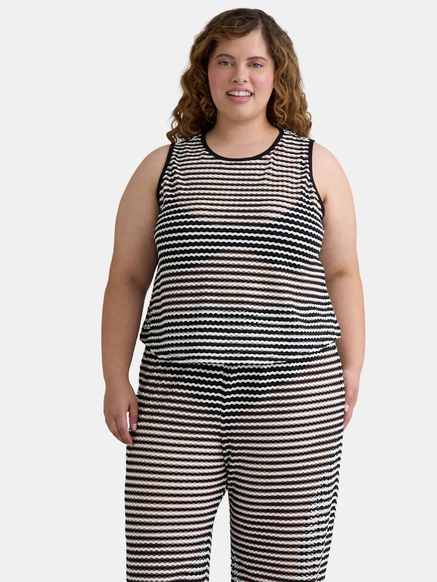 Time and Tru Women's and Women's Plus Striped Mesh Tank Coverup, Sizes XS-2X | Walmart (US)
