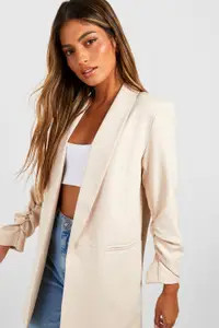 Black Ruched Sleeve Tailored Blazer | Boohoo USA | boohoo (US & Canada)