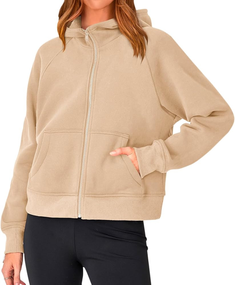 PRETTYGARDEN Womens Sweatshirt 2023 Fleece Lined Zip Up Hoodies for Women Long Sleeve Crop Tops F... | Amazon (US)