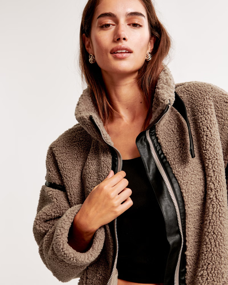 Contrast Trim Sherpa Aviator Jacket | Abercrombie & Fitch (US)