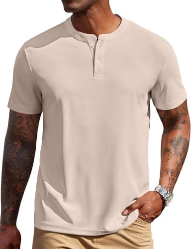 COOFANDY Men's Henley Shirts Short Sleeve Texture Casual Button Henley Summer Classic Basic Tee S... | Amazon (US)