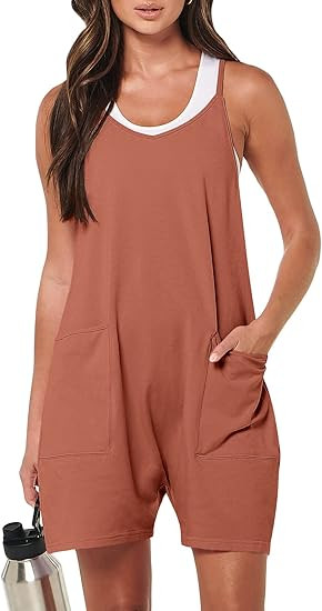 ANRABESS Women's Summer Casual Sleeveless Rompers Loose Spaghetti Strap Shorts Jumpsuit with Pock... | Amazon (US)