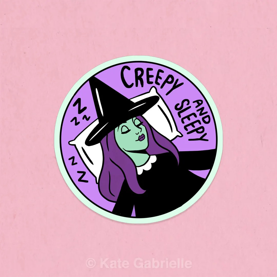 Creepy and Sleepy Exhausted Witch Sticker - Etsy | Etsy (US)