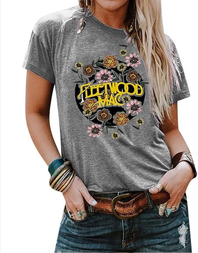 Rock Graphic Print Band tees for Women Vintage Rock Roll Music Country Shirts Short Sleeve Concer... | Amazon (US)