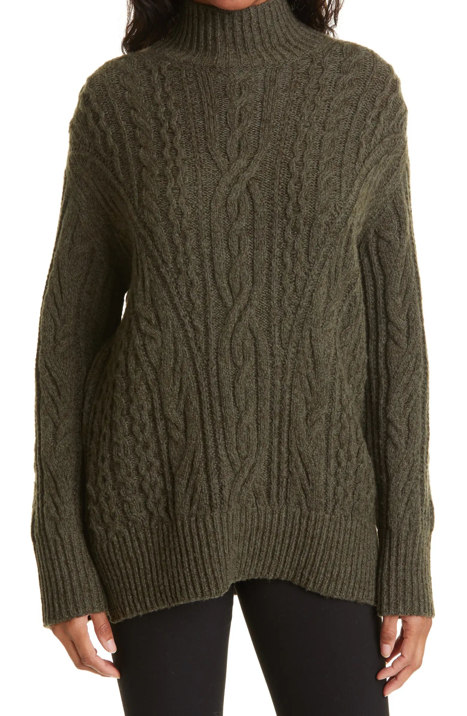 Cable Extrafine Merino Wool Blend Mock Neck Sweater | Nordstrom
