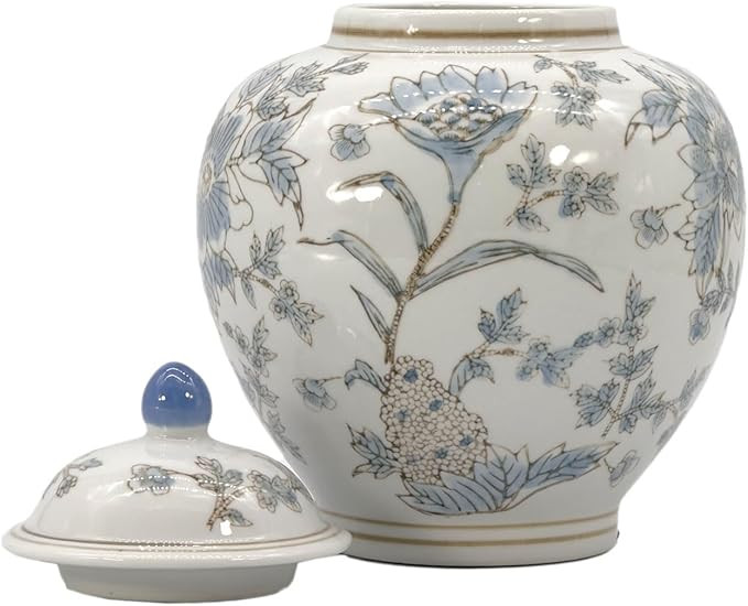 Galt International White & Light Blue Floral Chinoiserie Ginger Jar 10" with Lid - Ginger Jar, Te... | Amazon (US)