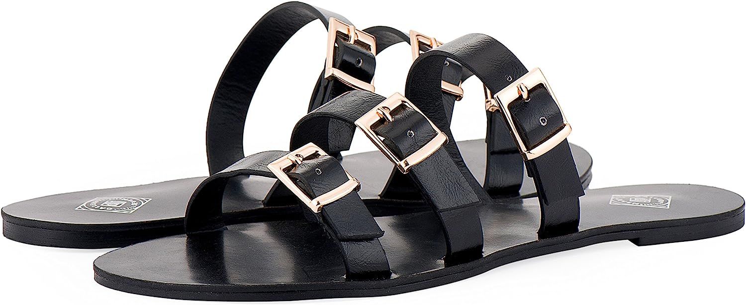 Gallery Seven Slide Sandals For women, Tri-Strap Buckle slide sandal In A Gift Box | Amazon (US)