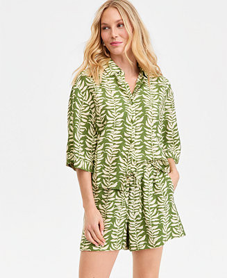 I.N.C. International Concepts Women's 3/4-Sleeve Printed Button-Down, Macy's Exclusive - Macy's | Macy's