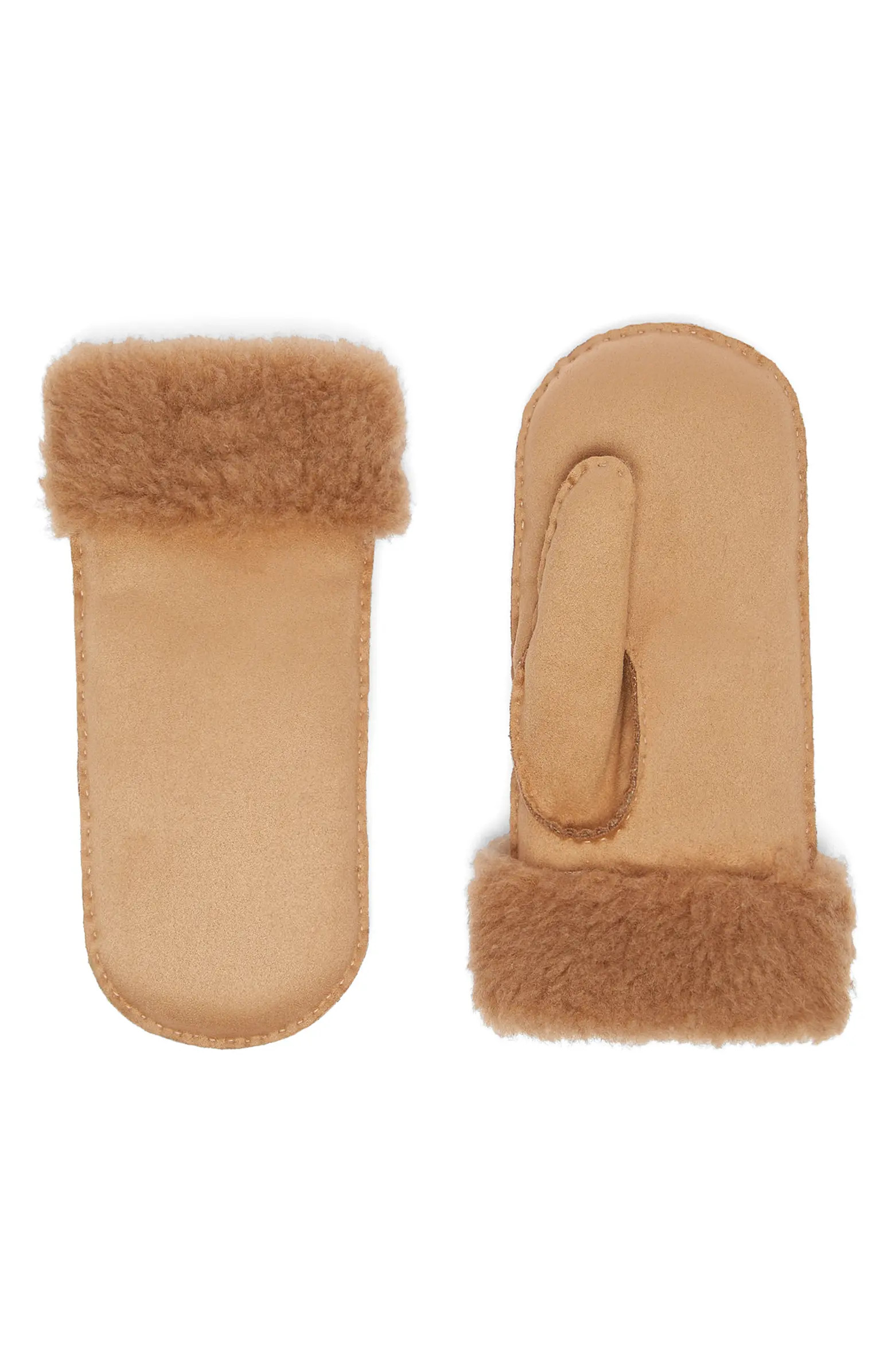 Sand Faux Fur Lined Mittens | Nordstrom