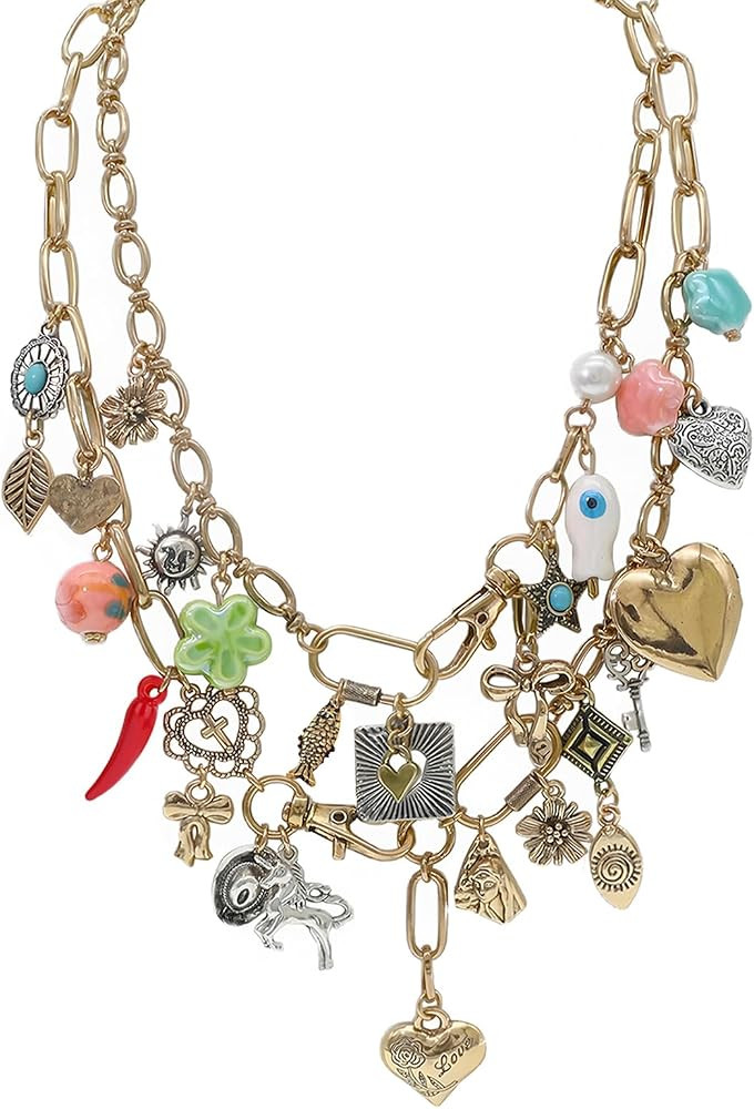 Chunky Heart Charm Necklace for Women Paperclip Chain Statement Necklaces Sun Star Coins Sea shel... | Amazon (US)