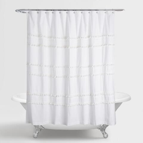 Renata White Tiered Tassel Shower Curtain | World Market