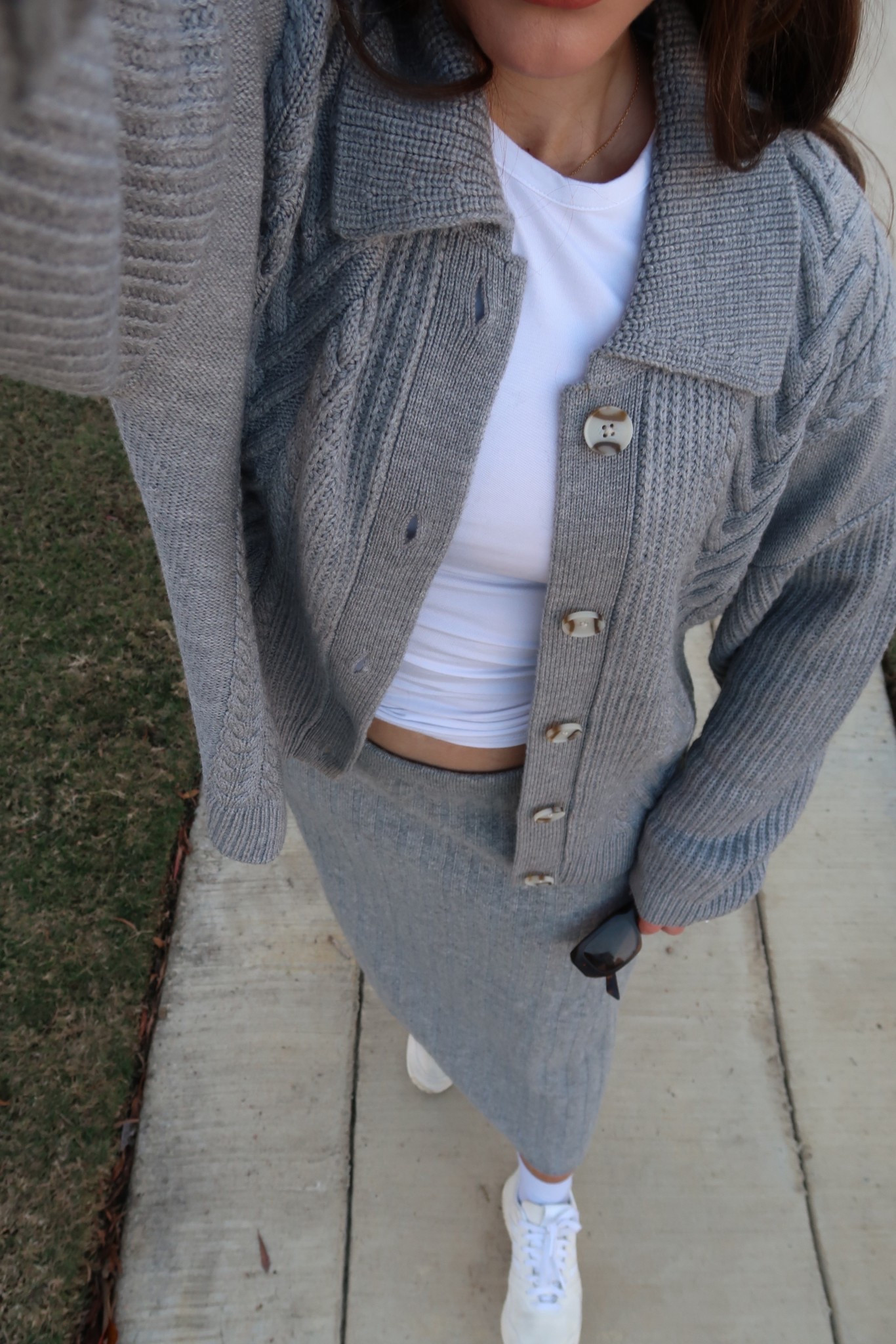 the perfect ootd🤍 from @onequince #quincepartner wearing their wool cardigan (size M) and cashmere midi skirt (size L)

#LTKdayinmylife #LTKHoliday #LTKootd