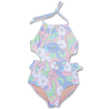 Groovy Daisy Swirl Girls Halter One Piece Swimsuit 4-14 | Shade Critters