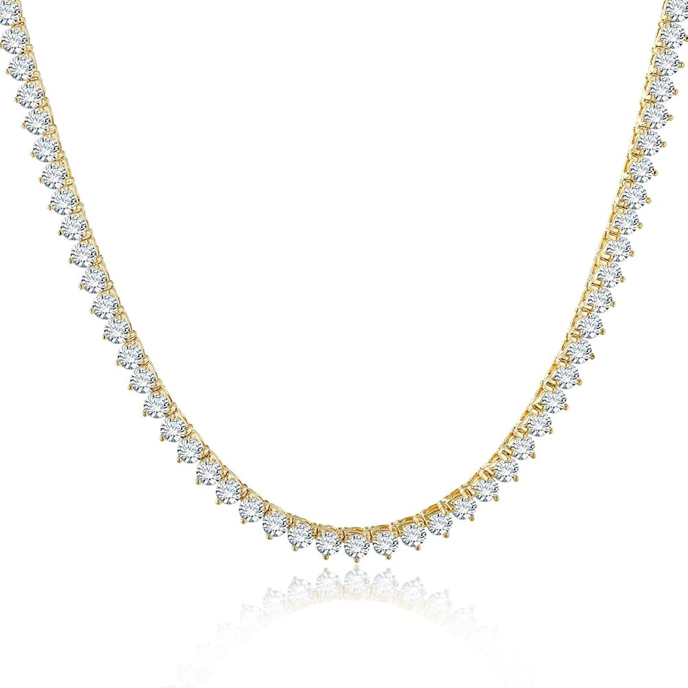 Kose Tennis Necklace 18K silver/gold plated chain for Women and Men | 3 Prong Set 5A 4.0mm Round ... | Amazon (US)