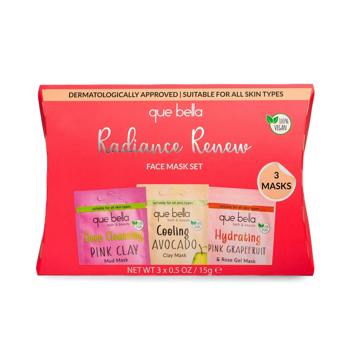 Que Bella Holiday Radiance Renew Pamper Pouch Brightening Face Mask Gift Set - 1.5 fl oz/3pc | Target