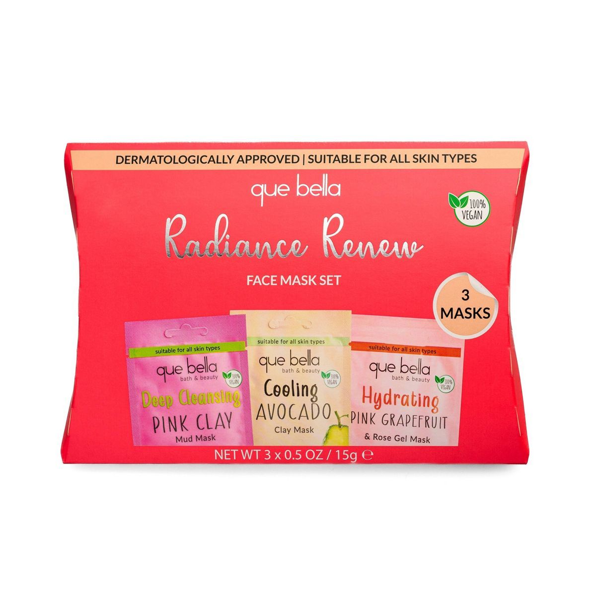 Que Bella Holiday Radiance Renew Pamper Pouch Brightening Face Mask Gift Set - 1.5 fl oz/3pc | Target