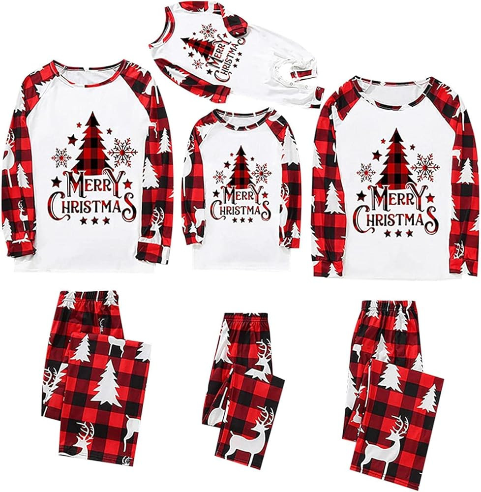 luwita Christmas Pajamas for Family Pjs Matching Set Long Sleeve T-Shirts and Pants Holiday Night... | Amazon (US)