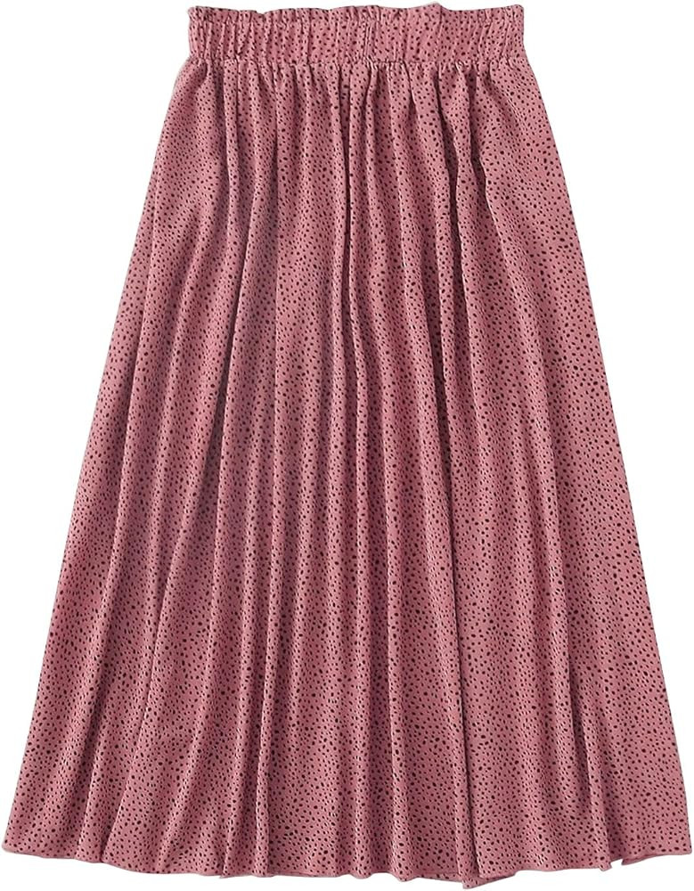 Floerns Women's Floral Printed Elastic Waist A Line Pleated Ruffle Midi Skirt | Amazon (US)