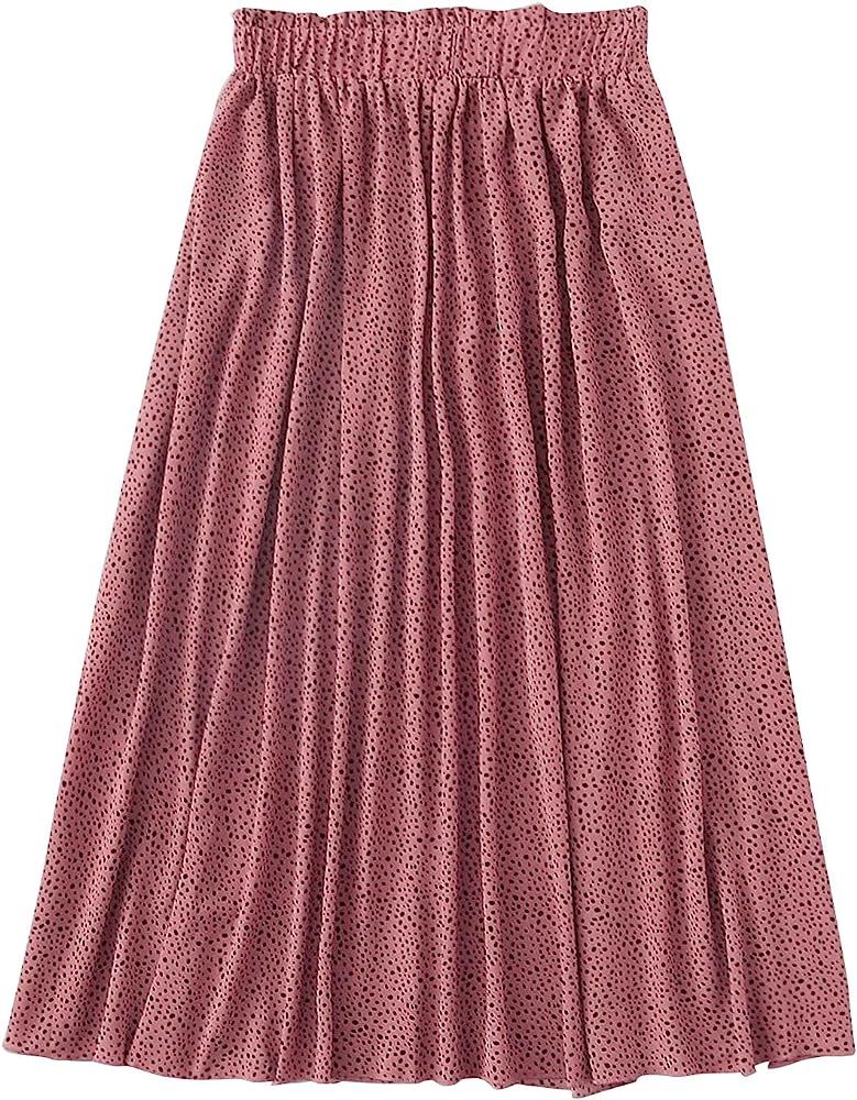 Floerns Women's Floral Printed Elastic Waist A Line Pleated Ruffle Midi Skirt | Amazon (US)