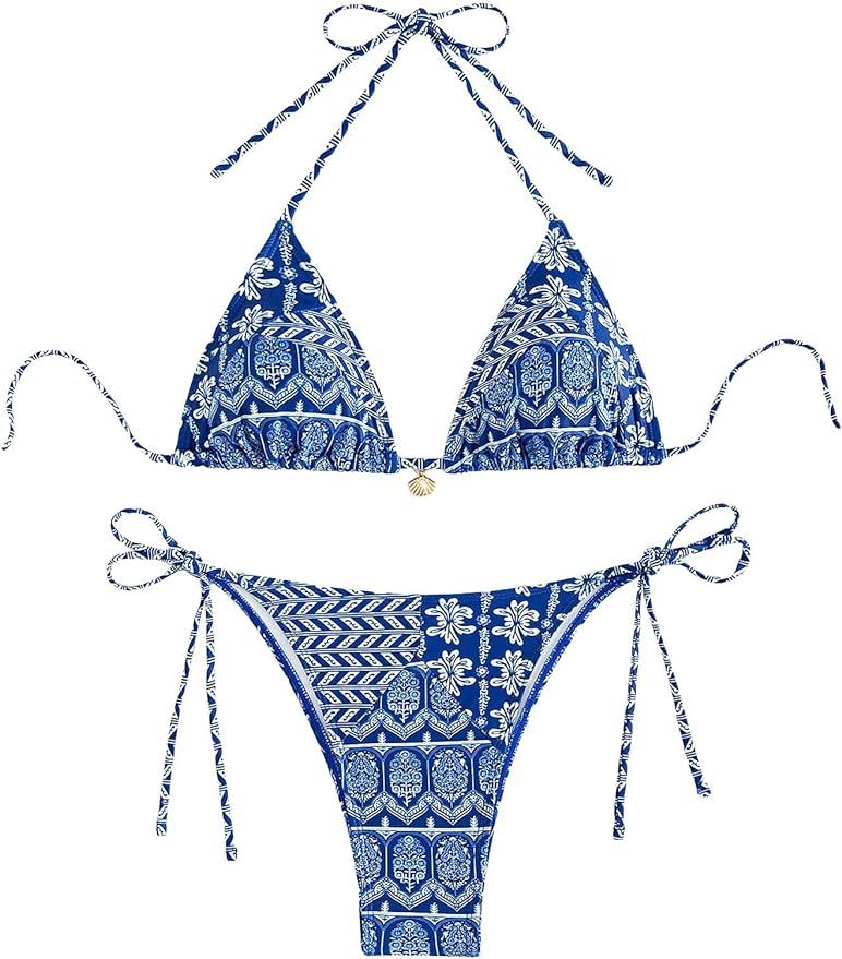 Women's Floral Printed Bikini Sets Boho Geometric Summer Swimsuit Bathing Suit | Amazon (US)