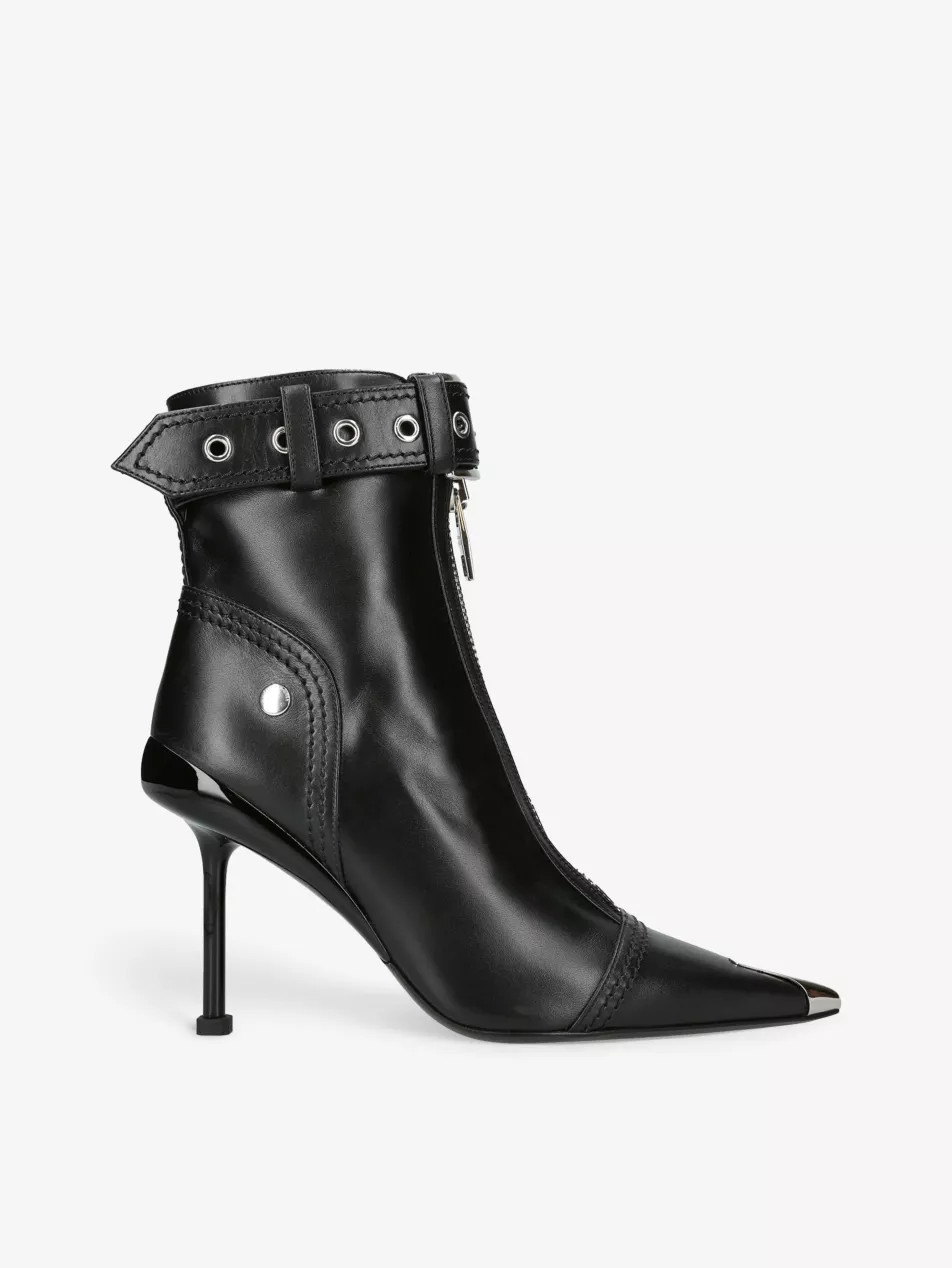 Show Biker buckle-embellished leather heeled ankle boots | Selfridges