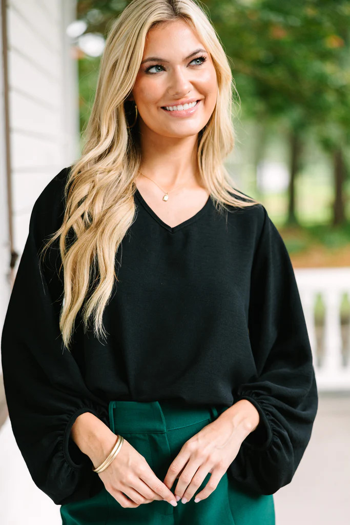 Let's Be Clear Black Bubble Sleeve Blouse | The Mint Julep Boutique