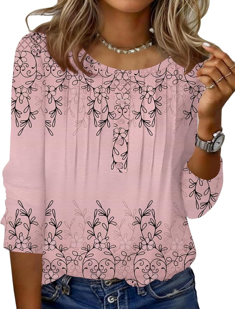 Zeagoo 3/4 Length Sleeve Womens Tops Round Neck Casual Summer Tunic Tops Basic Tees Blouses Dress... | Amazon (US)