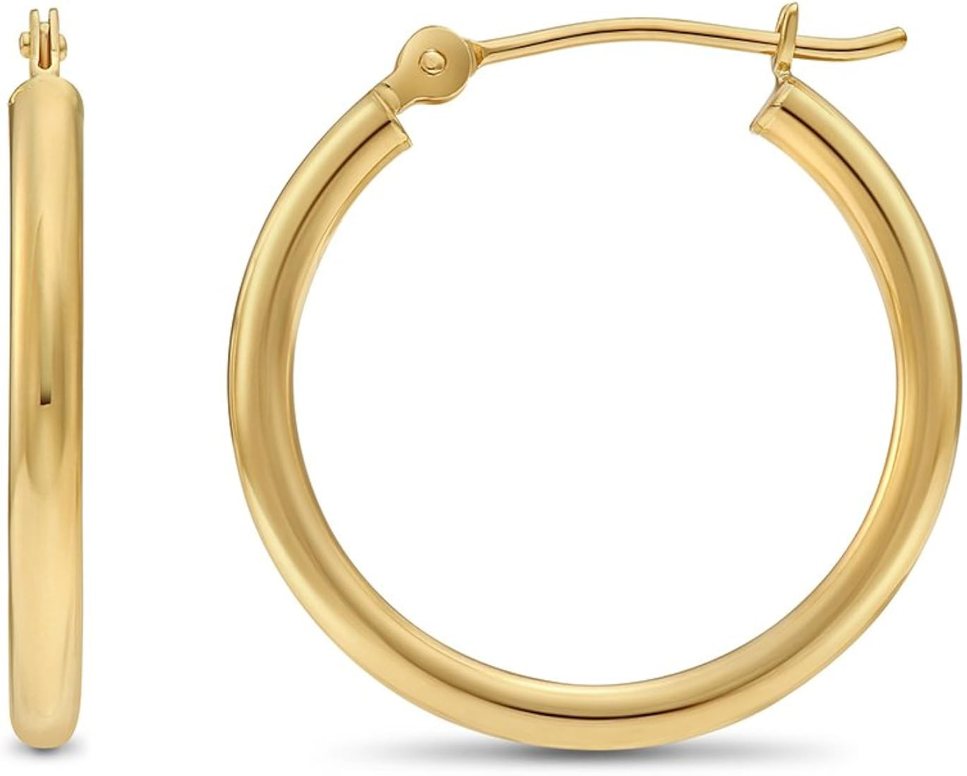 14k Yellow Gold Classic Shiny Polished Round Hoop Earrings, 2mm tube | Amazon (US)