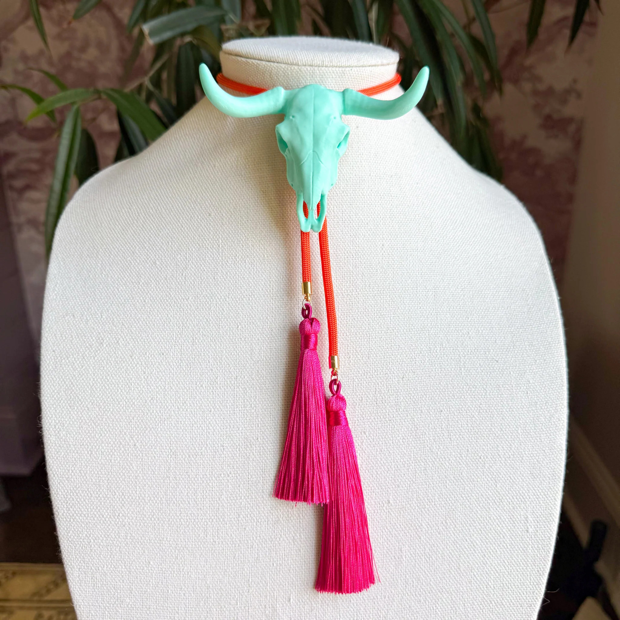 Longhorn Bolo Turquoise with Burnt Orange & Fuchsia | Rahya Jewelry Design