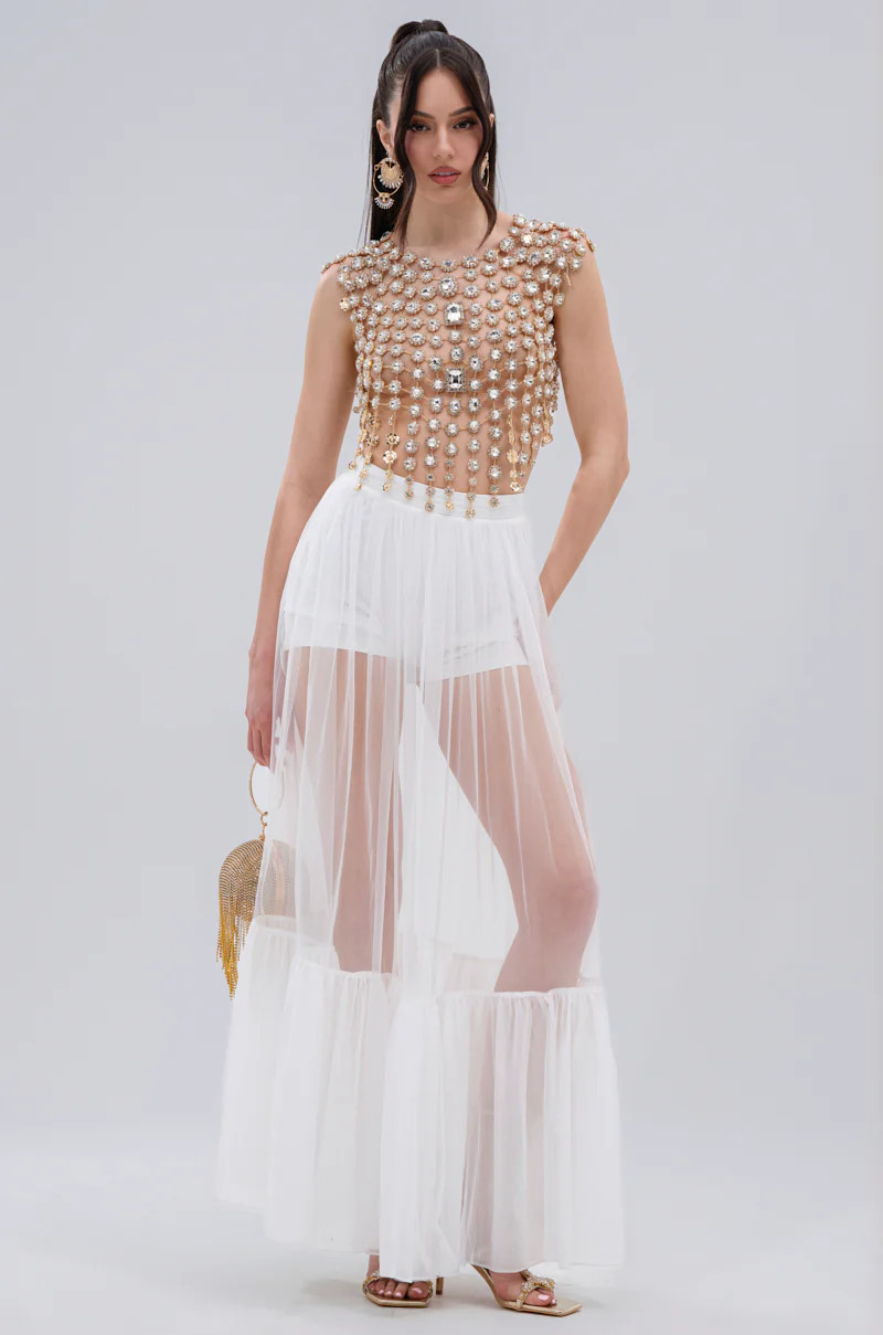TRY ME MESH MAXI SKIRT IN WHITE | AKIRA