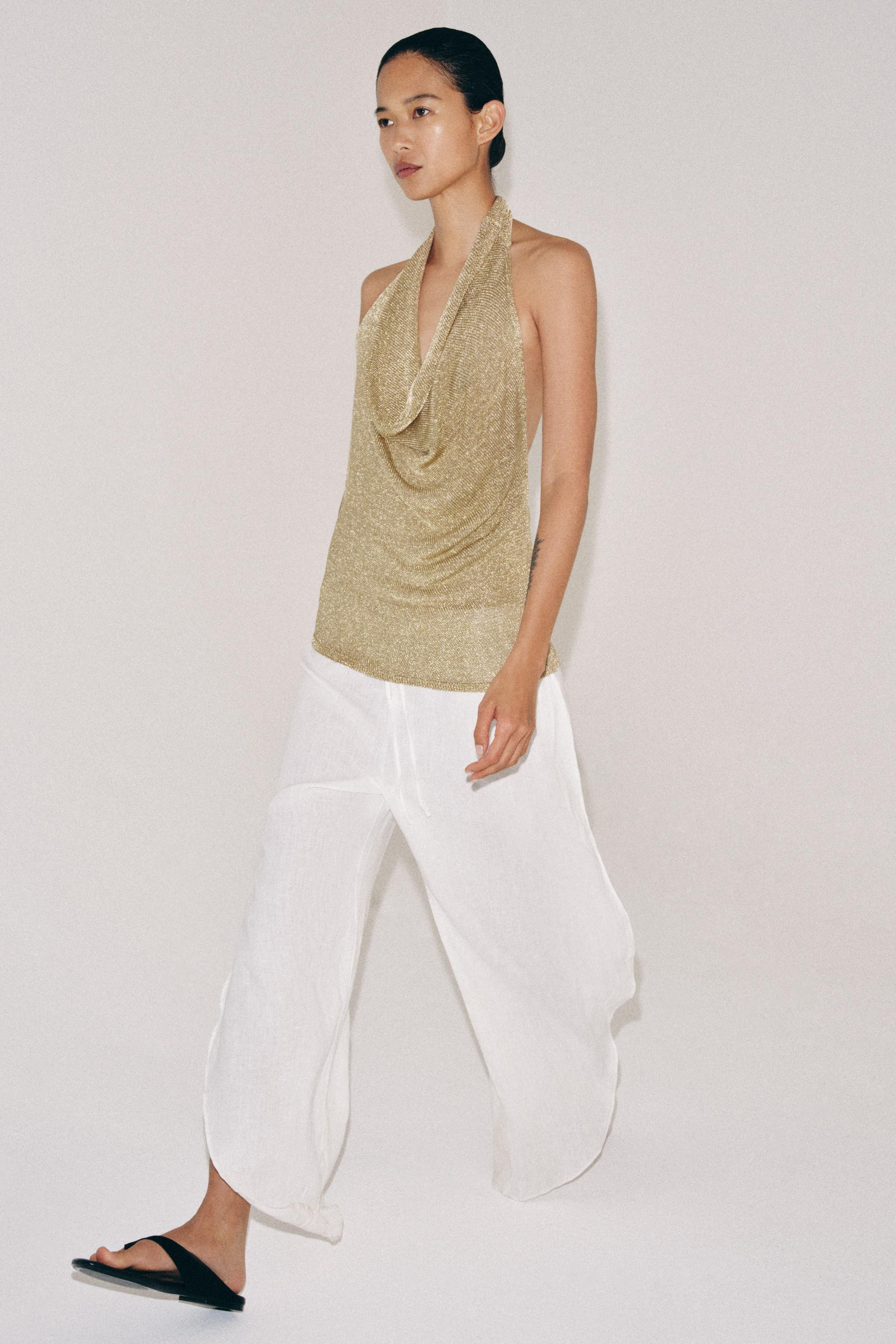 METALLIC THREAD HALTER KNIT TOP | Zara US