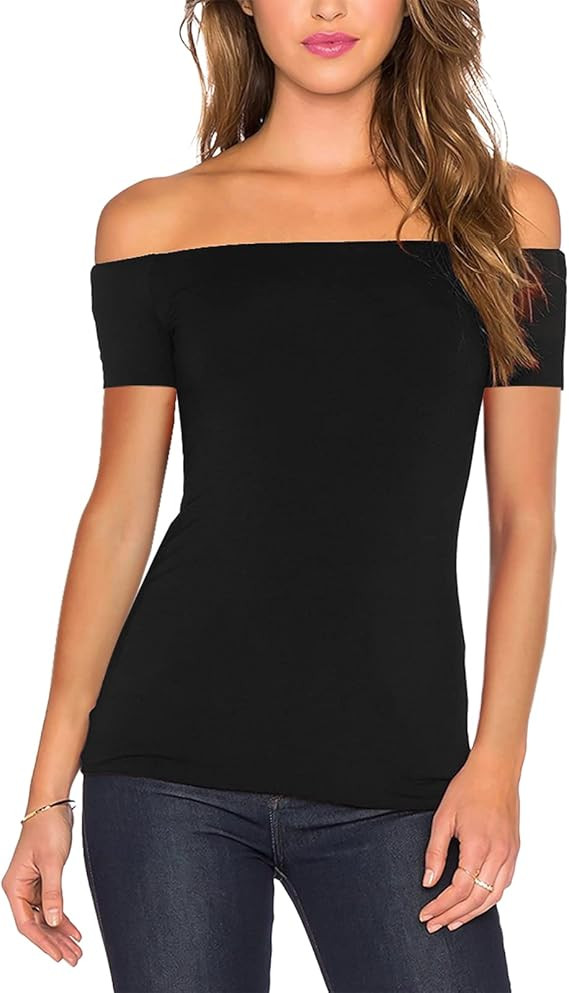 Sarin Mathews Women's Sexy Off The Shoulder Tops Long Sleeve Slim Fit Stretchy Shirts Blouses Top | Amazon (US)