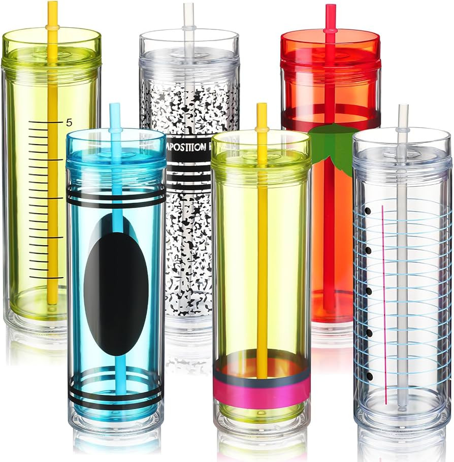 Skylety 6 Pcs Teacher Appreciation Gifts Bulk Colored Acrylic Tumblers with Straw and Lid Skinny ... | Amazon (US)