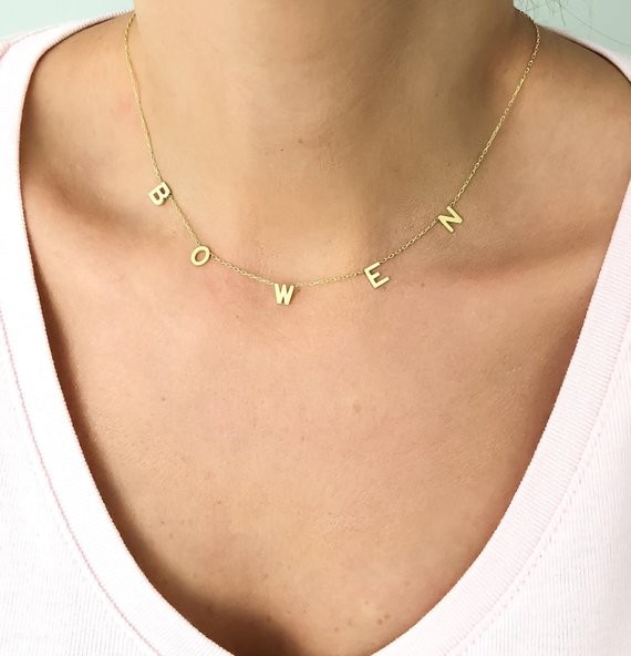 14K Solid Gold Dainty Name Necklace, 14K Solid Gold Initial Necklace, 14K Letter Necklace, Gold B... | Etsy (US)