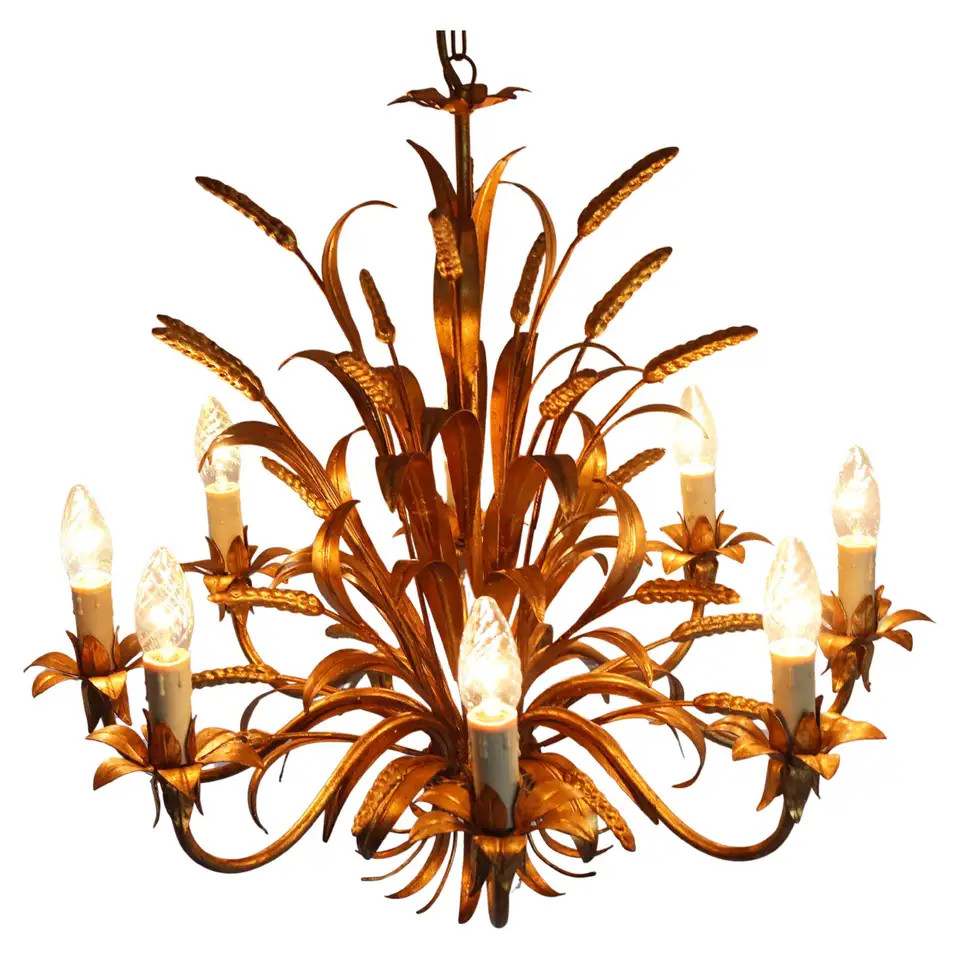 Rare Large Hans Kögl 1970 ''Cheaf of wheat'' Holywood Regency chandelier 8 arms | 1stDibs