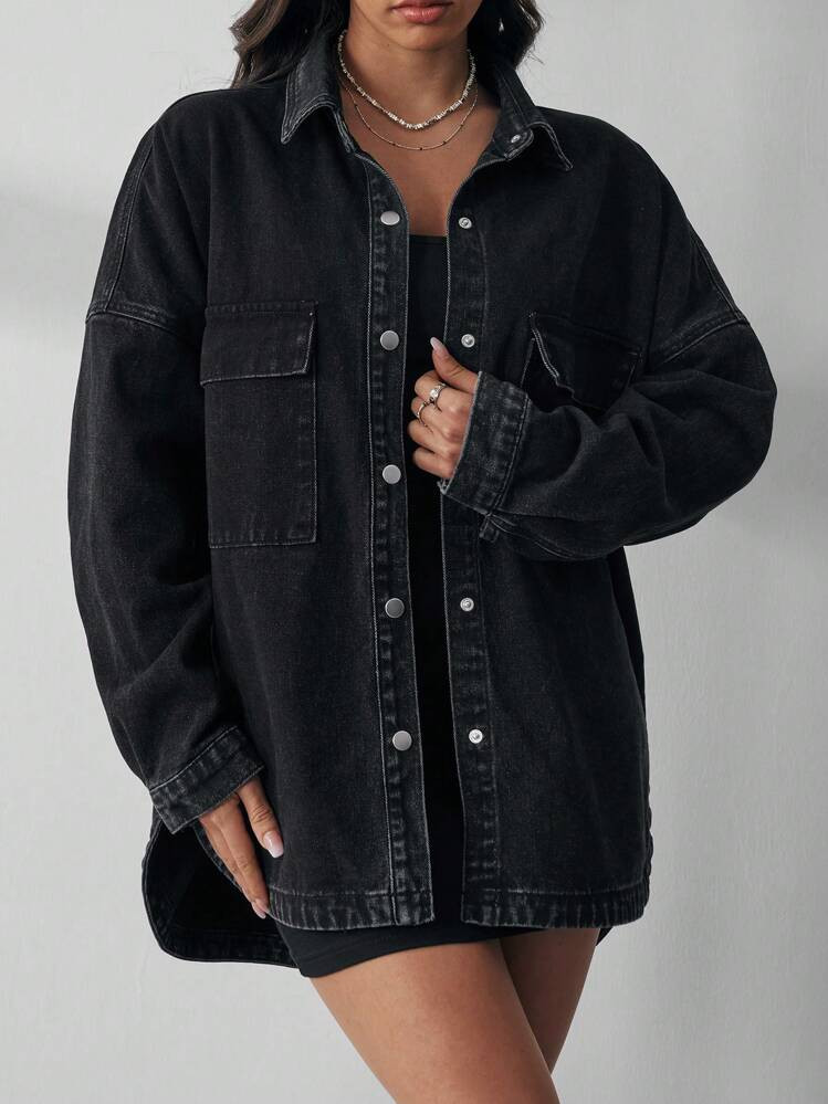 EMERY ROSE Denim Jacket With Flap Pockets And Drop Shoulder | SHEIN
