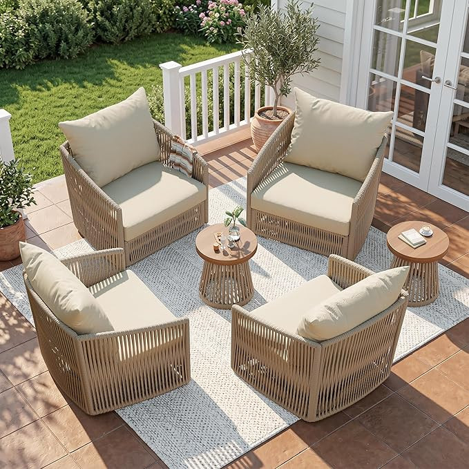 Pia Ricoo 6 Piece Patio Bistro Set with Swivel Chairs, PE Wicker Rattan 360° Rotating Outdoor Sw... | Amazon (US)