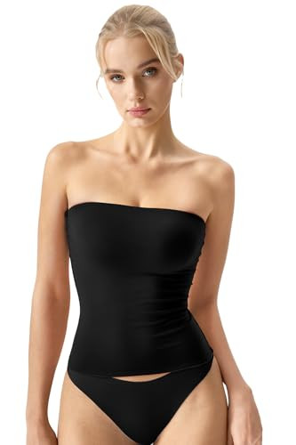 QINSEN Women's Tube Tops Double Lined Slim Fit Strapless Bandeau Top Summer Going Out Tank Tops W... | Amazon (US)