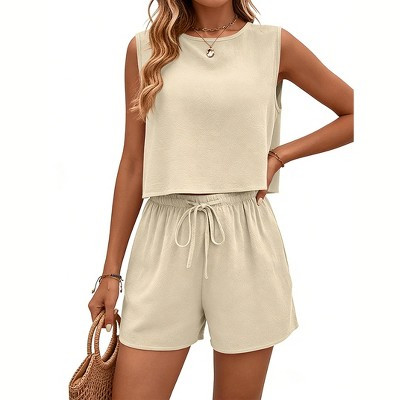 Women's Sleeveless Two Piece Outfits Casual Tank Top and Shorts Set Apricot S | Target