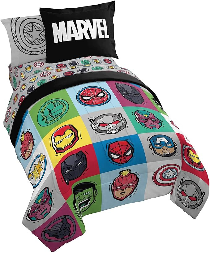 Jay Franco Marvel Avengers Pop 5 Piece Twin Size Bed Set - Includes Comforter & Sheet Set - Super... | Amazon (US)
