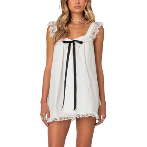Women's Cute Shift Mini Dress Lace Trim Sleeveless Y2k Flowy Babydoll Dresses Summer Casual Trend... | Amazon (US)