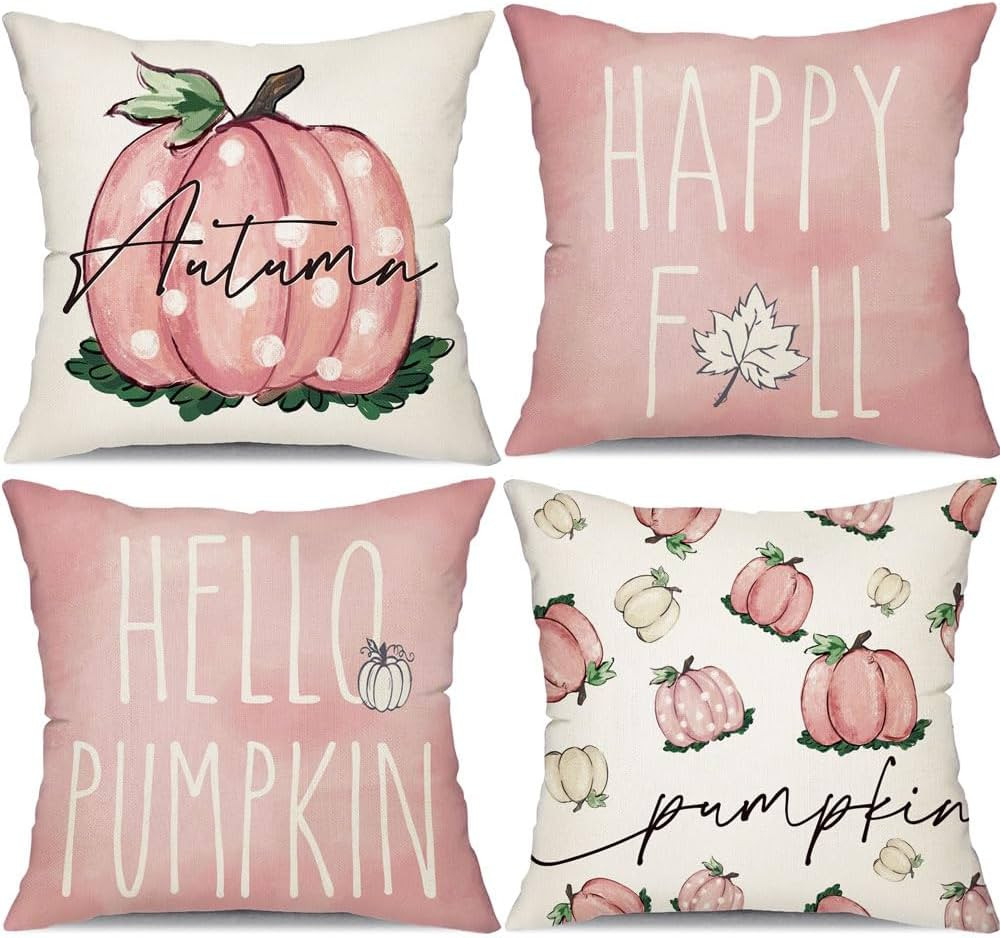 DFXSZ Fall Pillow Covers 18x18 Set of 4 for Fall Decor Happy Fall Pumpkin Throw Pillow Covers Dec... | Amazon (US)